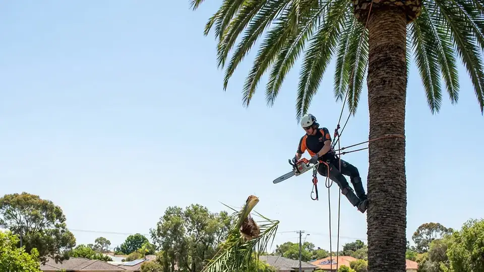 Taille de palmiers à Perpignan — Washingtonia, Phoenix, Chamaerops par élagueur grimpeur 66